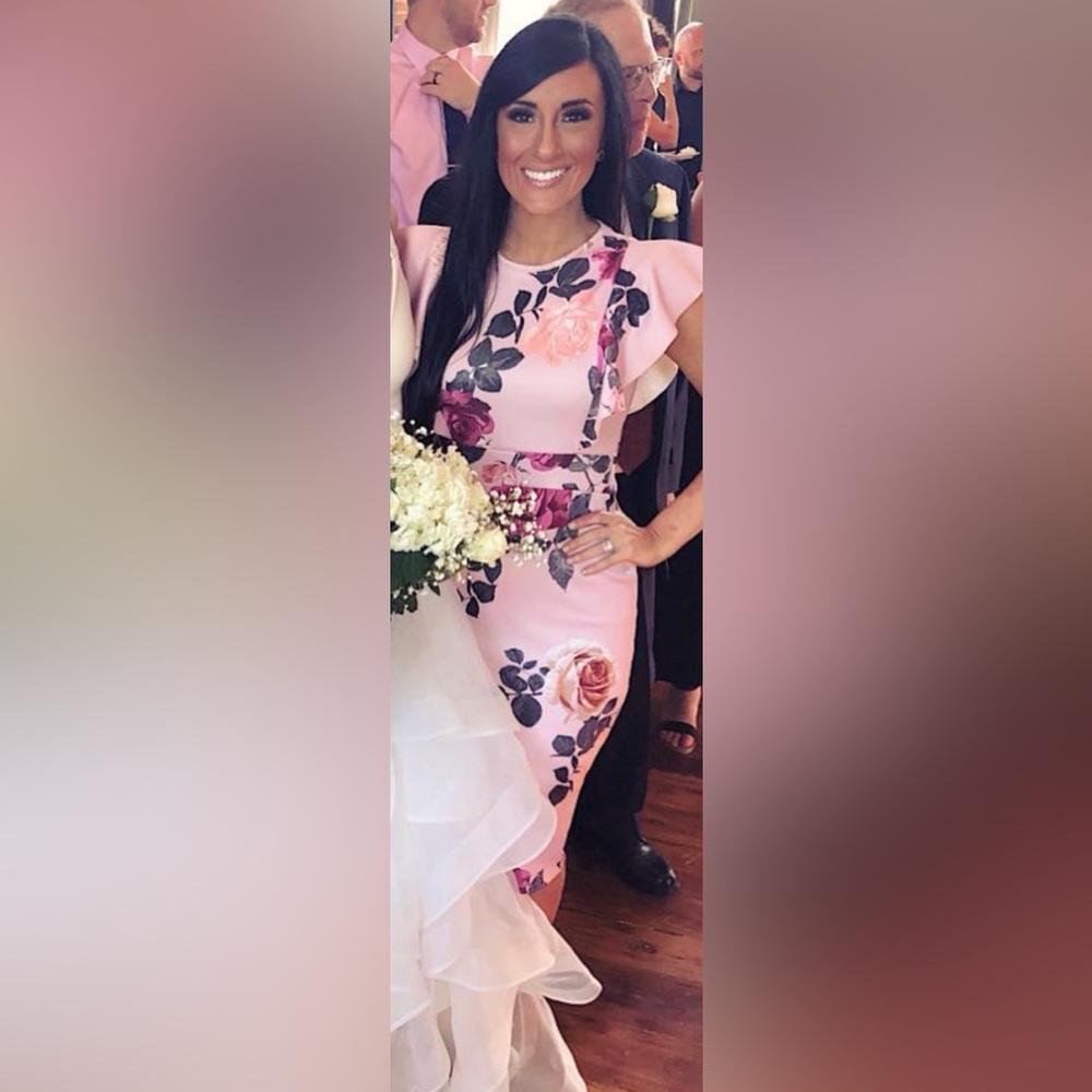 PrettyLittleThing Pink Sheath Midi Dress with Flutter Sleeves